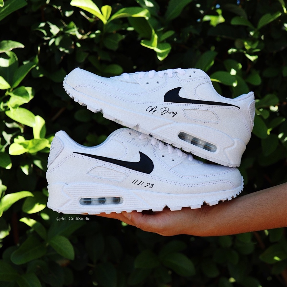 Wedding Sneakers for the Groom Personalized Air Max 90 with Black Swoosh